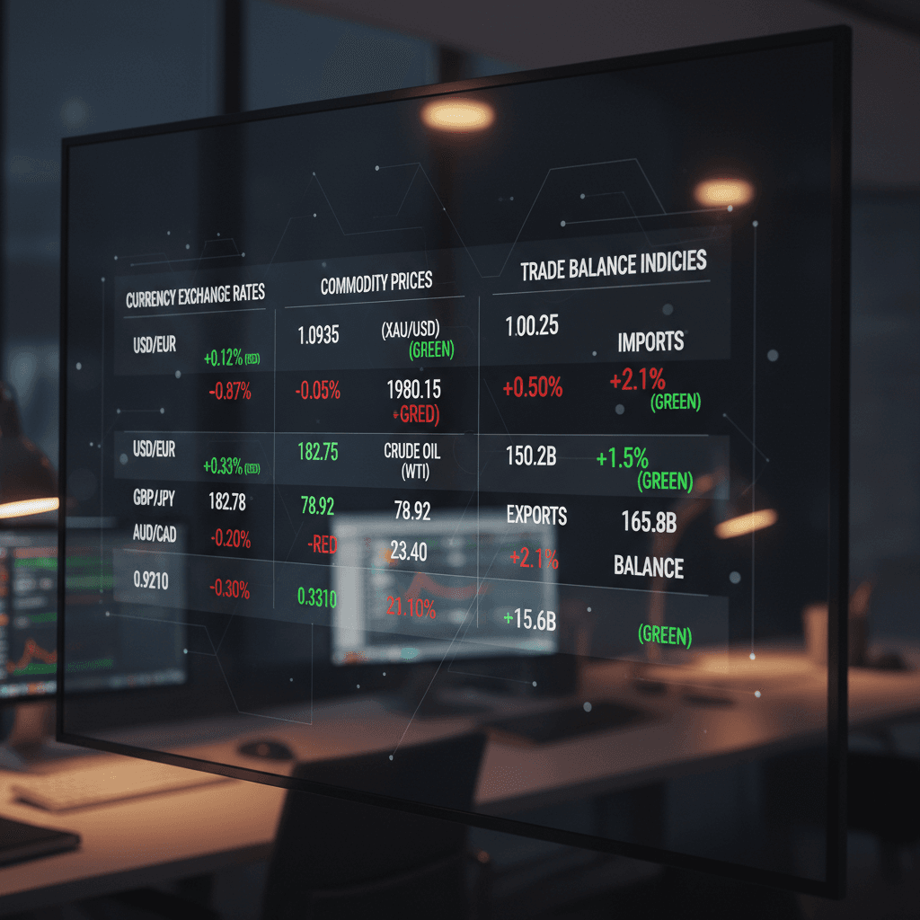 Live trade market data dashboard with price indices