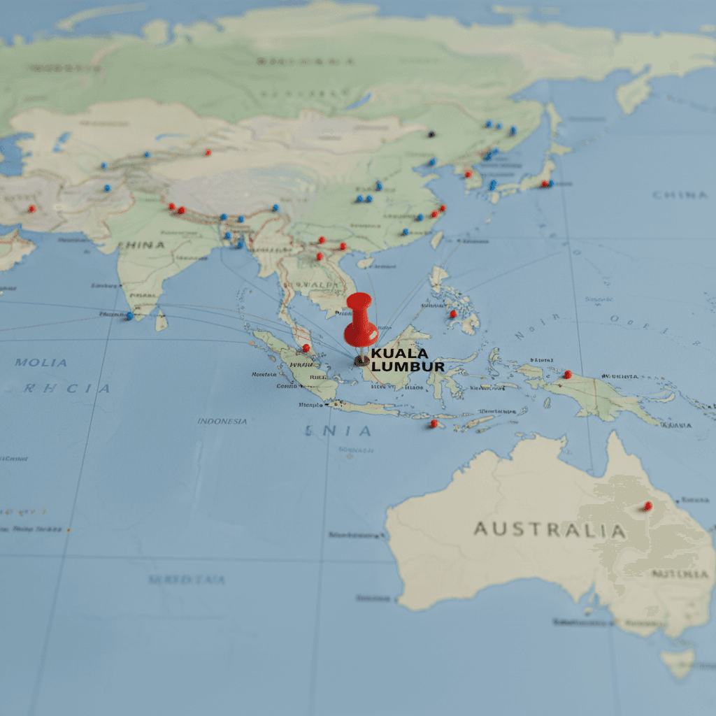 Global trade route map with regional port markers