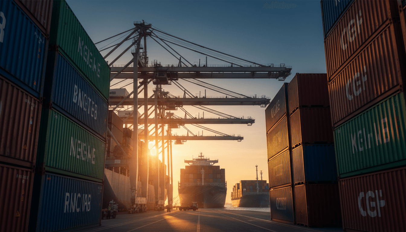 Container port operations and maritime logistics infrastructure