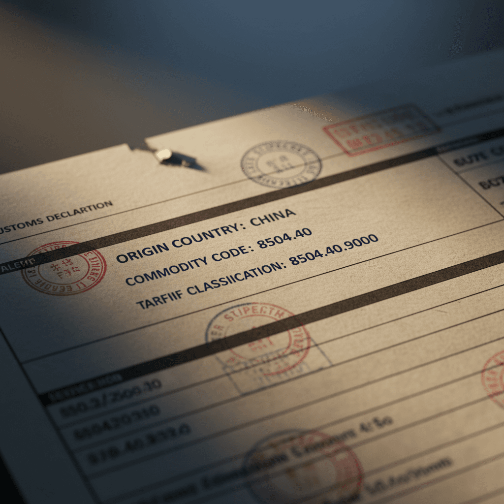 Customs declaration form with trade compliance details