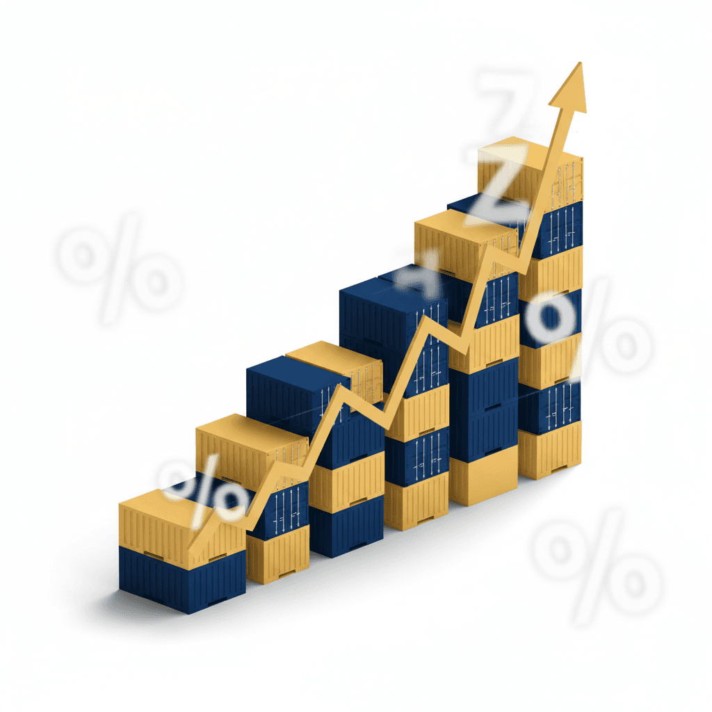 Shipping container trend chart showing export growth
