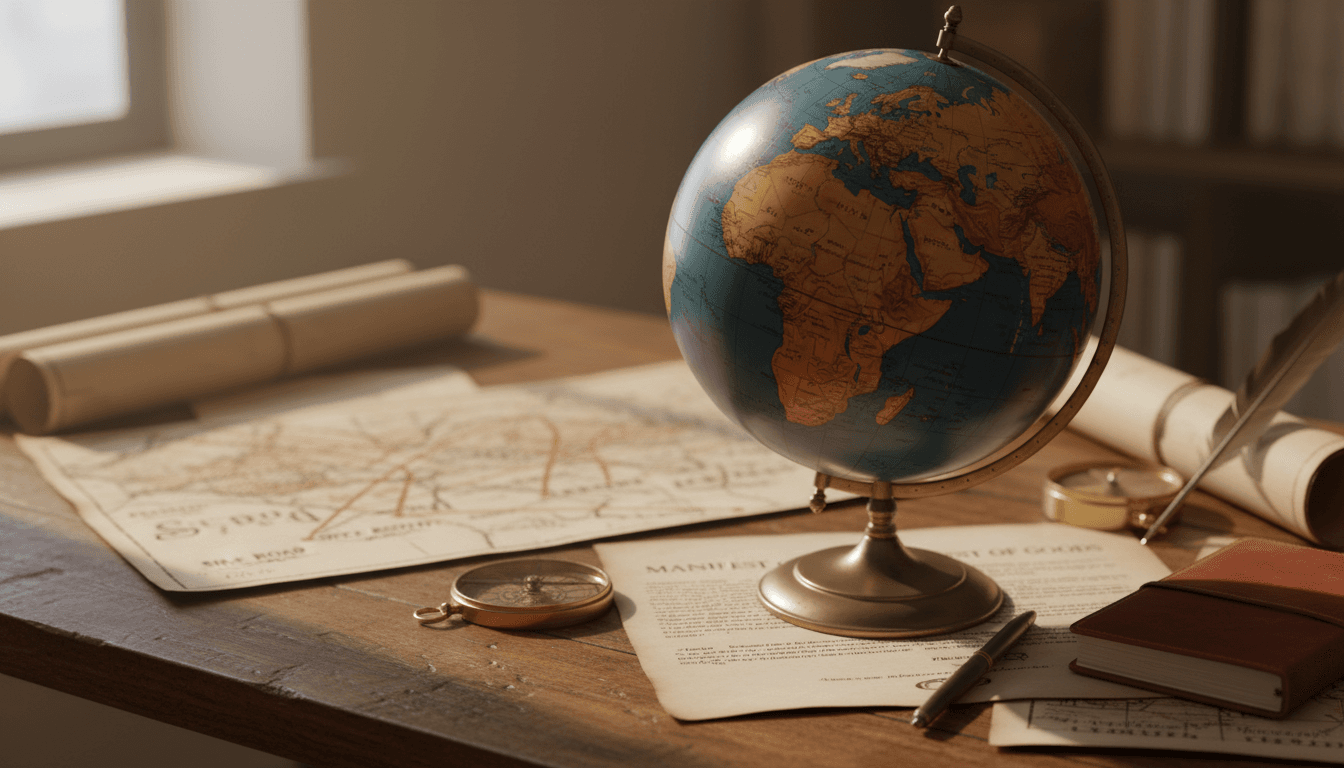 Globe and international trade documentation detail emphasizing global commerce planning