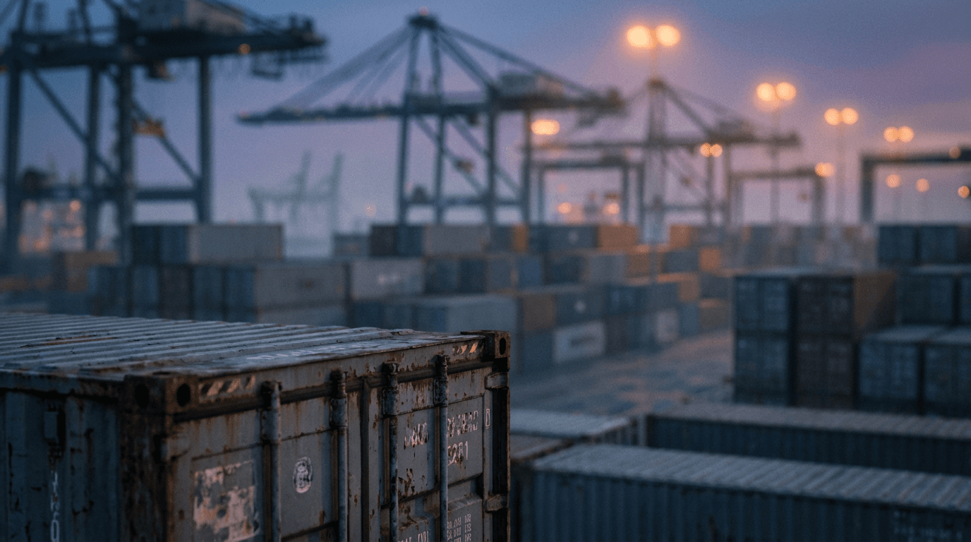 Professional reviewing trade logistics at shipping port