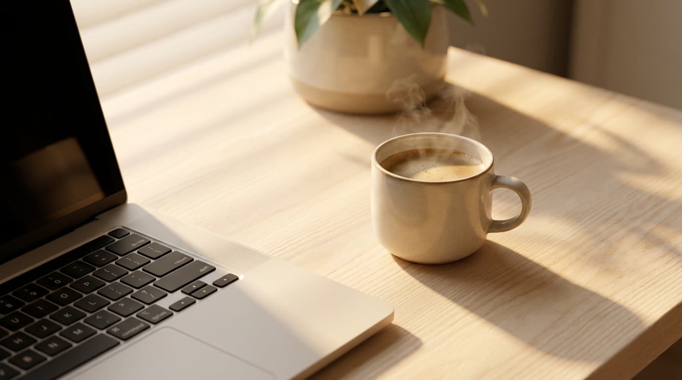 Professional reaching toward laptop at wooden desk